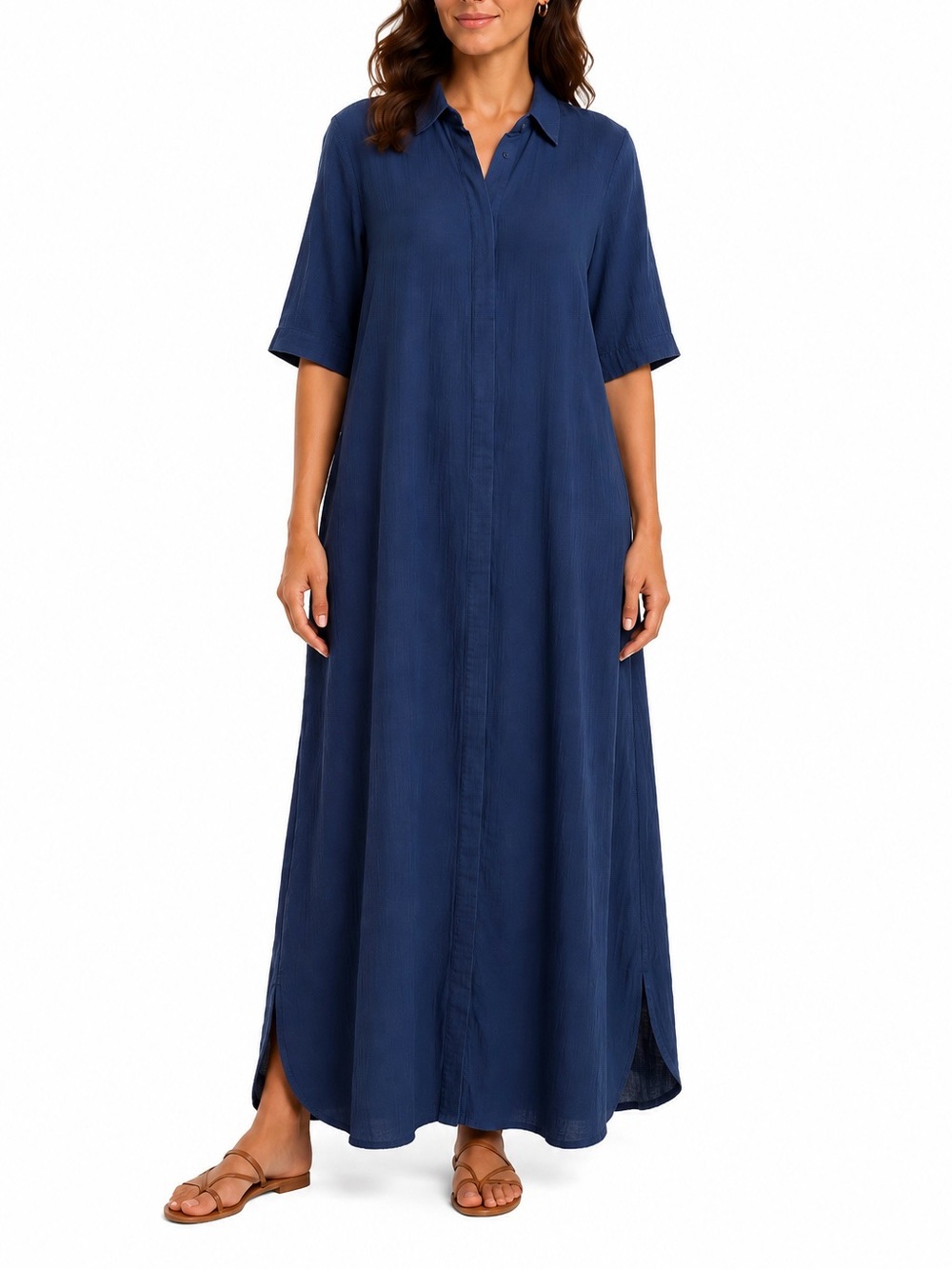NWT Pure by Ulla Popken Blue Organic Cotton Open Back Maxi Dress Plus Size 24/26